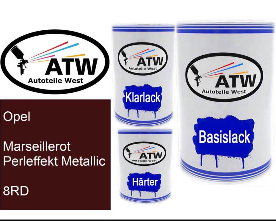 Opel, Marseillerot Perleffekt Metallic, 8RD: 500ml Lackdose + 500ml Klarlack + 250ml Härter - Set, von ATW Autoteile West.